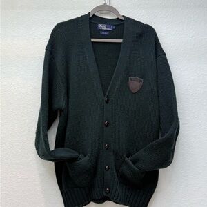 Vintage Polo Ralph Lauren Men's Deep Green 100% Wool Cardigan Sz L(oversized)